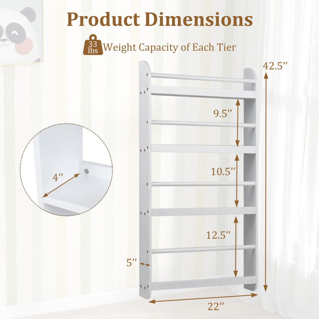 4-Tier Wall Mounted Bookshelf with Safety Rails