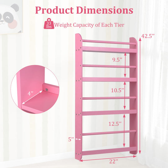 4-Tier Wall Mounted Bookshelf with Safety Rails