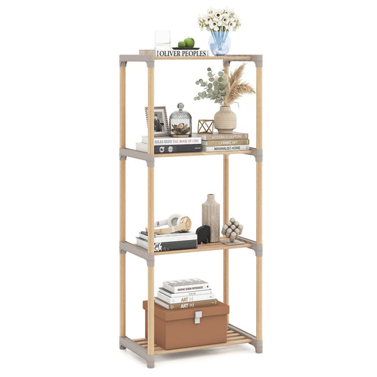 5-Tier Pine Wood Bookshelf with Open Shelves
