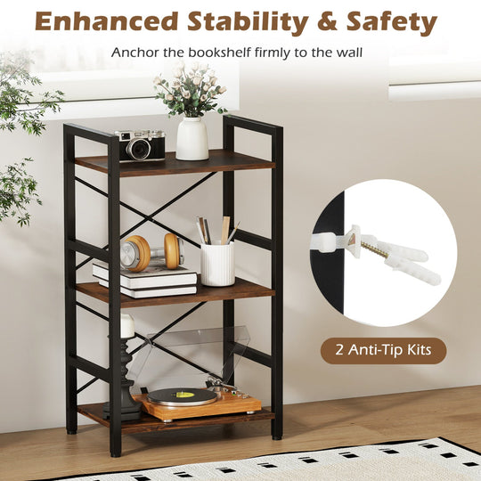 4-Tier Bookshelf with Metal Frame and Wooden Storage Racks for Study