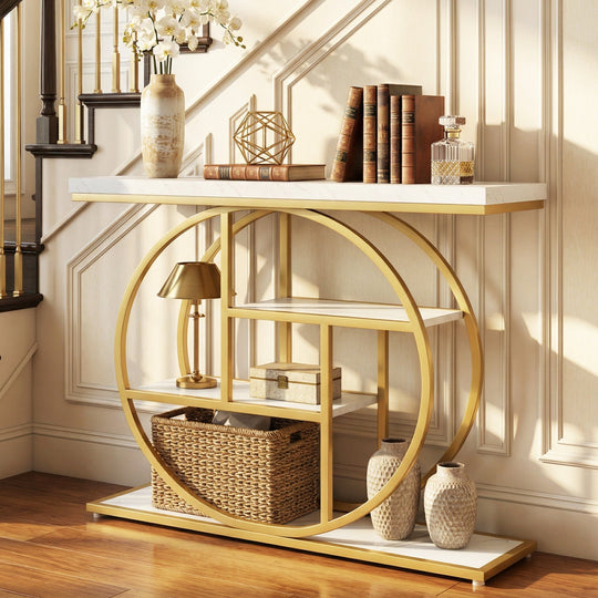 4-Tier Console Table 41 Inches Entryway Table with Storage Shelves