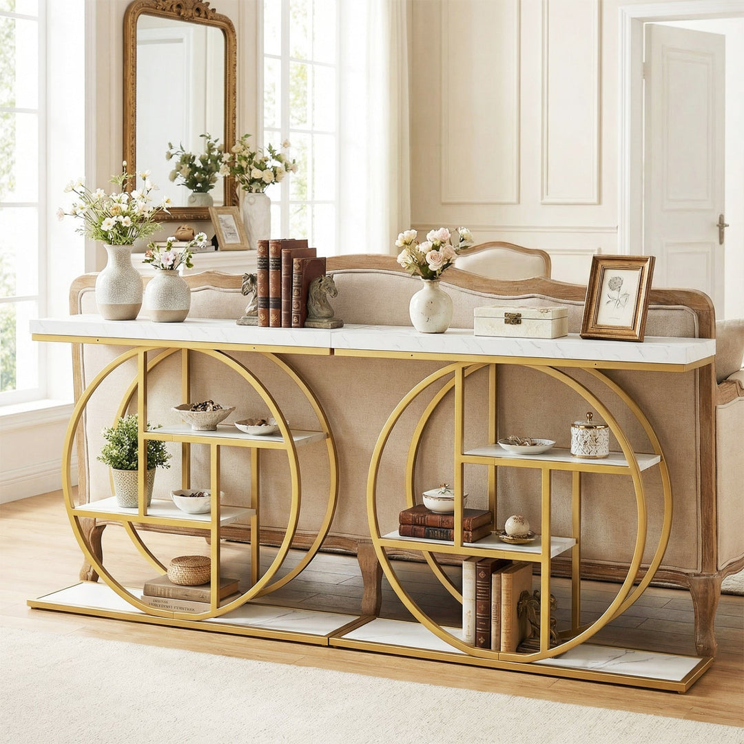 4-Tier Console Table 41 Inches Entryway Table with Storage Shelves