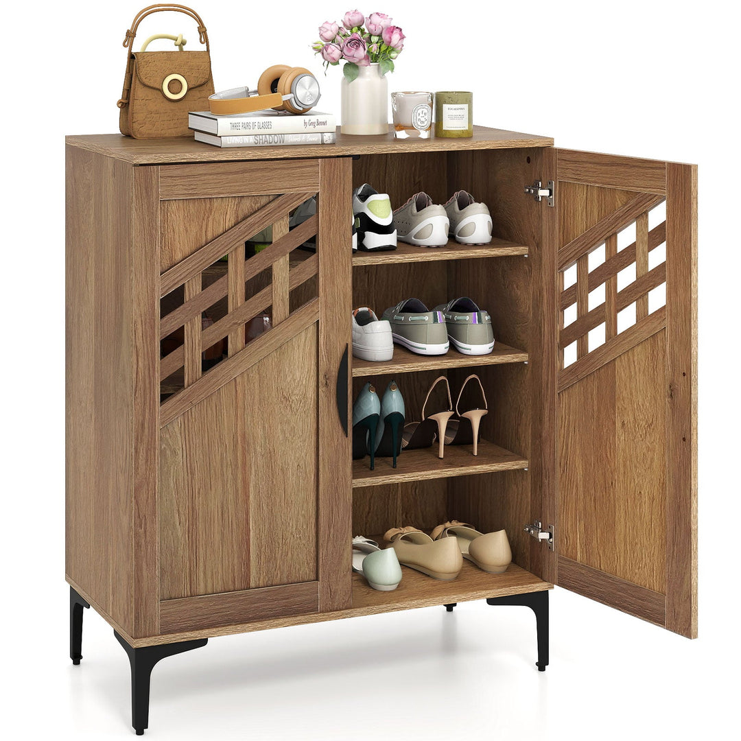 4 Tier Farmhouse Shoe Storage Cabinet with Removable Shelves and Metal Legs