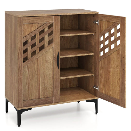 4 Tier Farmhouse Shoe Storage Cabinet with Removable Shelves and Metal Legs