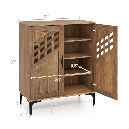 4 Tier Farmhouse Shoe Storage Cabinet with Removable Shelves and Metal Legs