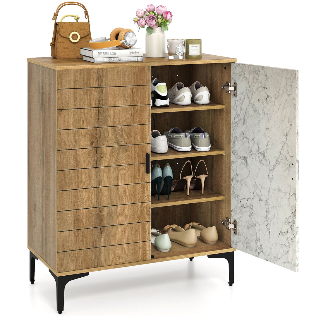 4 Tier Farmhouse Shoe Storage Cabinet with Removable Shelves and Metal Legs
