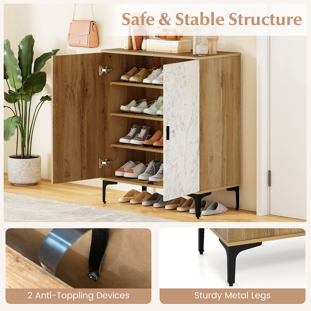 4 Tier Farmhouse Shoe Storage Cabinet with Removable Shelves and Metal Legs