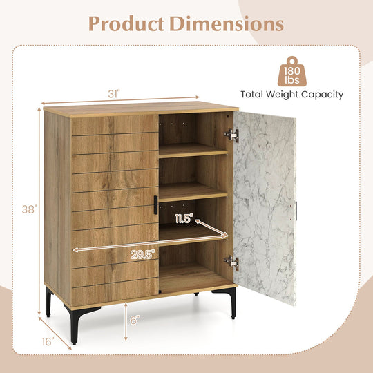 4 Tier Farmhouse Shoe Storage Cabinet with Removable Shelves and Metal Legs