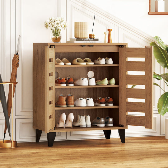4-Tier Farmhouse Shoe Organizer with Louvered Door