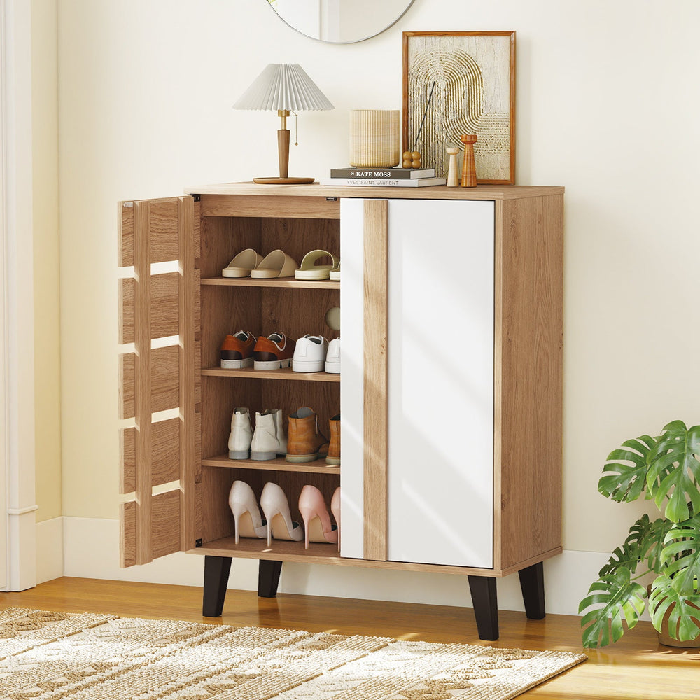 4-Tier Farmhouse Shoe Organizer with Louvered Door