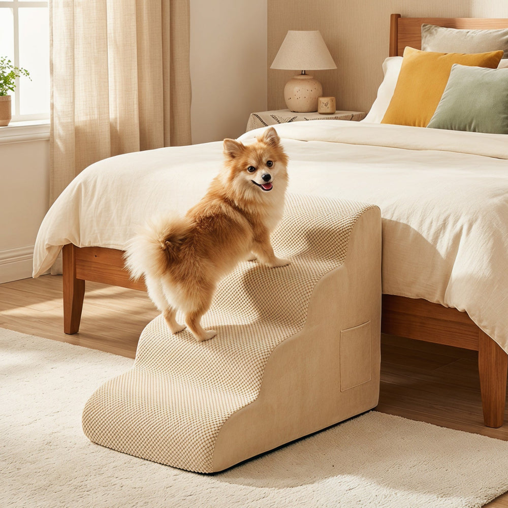 4-Tier Foam Dog Steps with Non-Slip Surface & Washable Cover