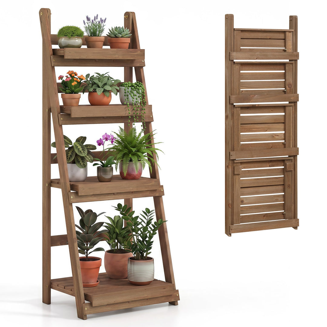 4-Tier Foldable Plant Stand with Slatted Shelves