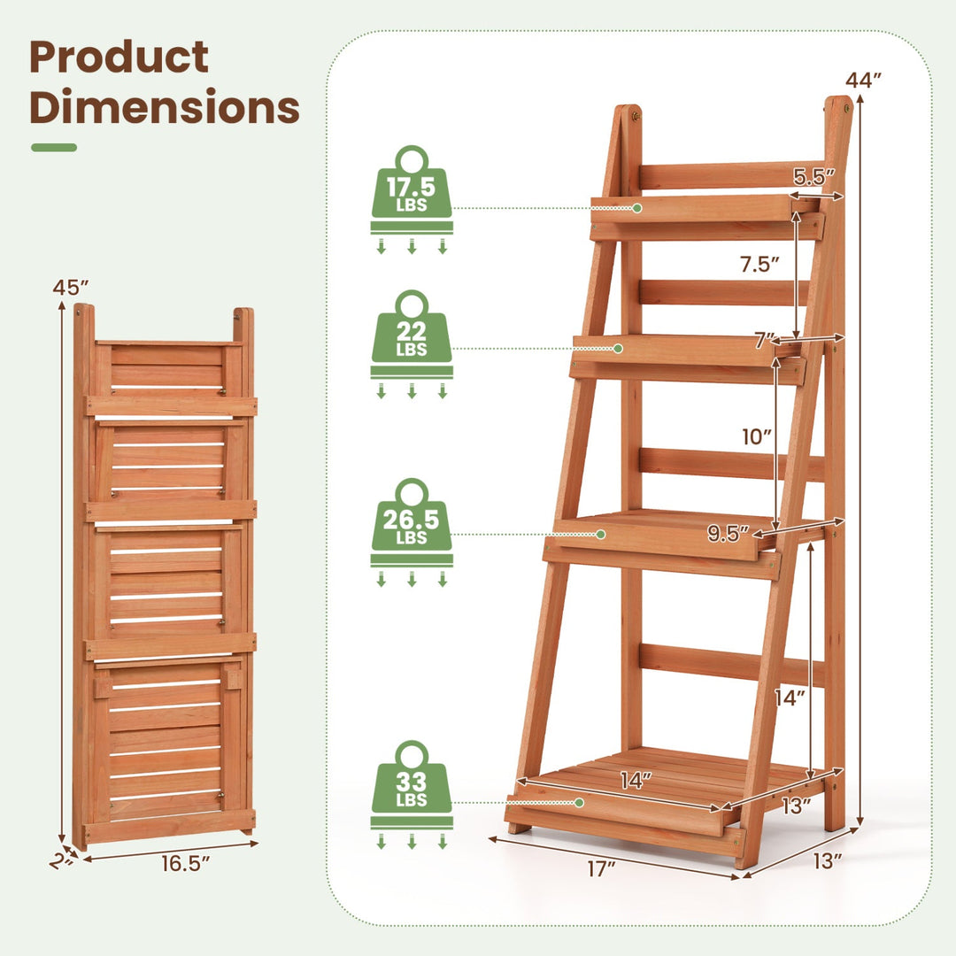 4-Tier Foldable Plant Stand with Slatted Shelves
