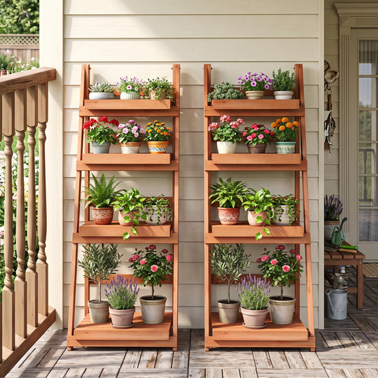 4-Tier Foldable Plant Stand with Slatted Shelves