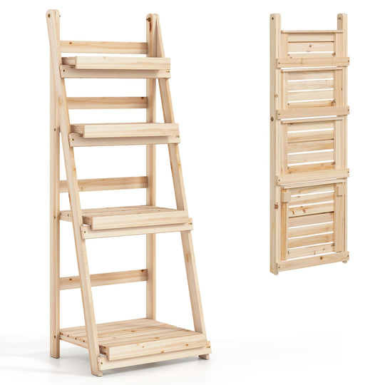 4-Tier Foldable Plant Stand with Slatted Shelves
