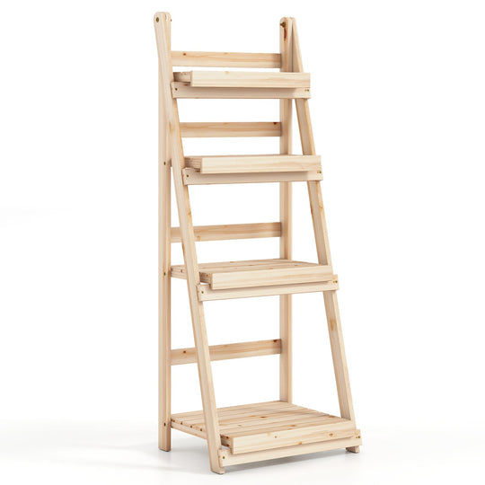 4-Tier Foldable Plant Stand with Slatted Shelves