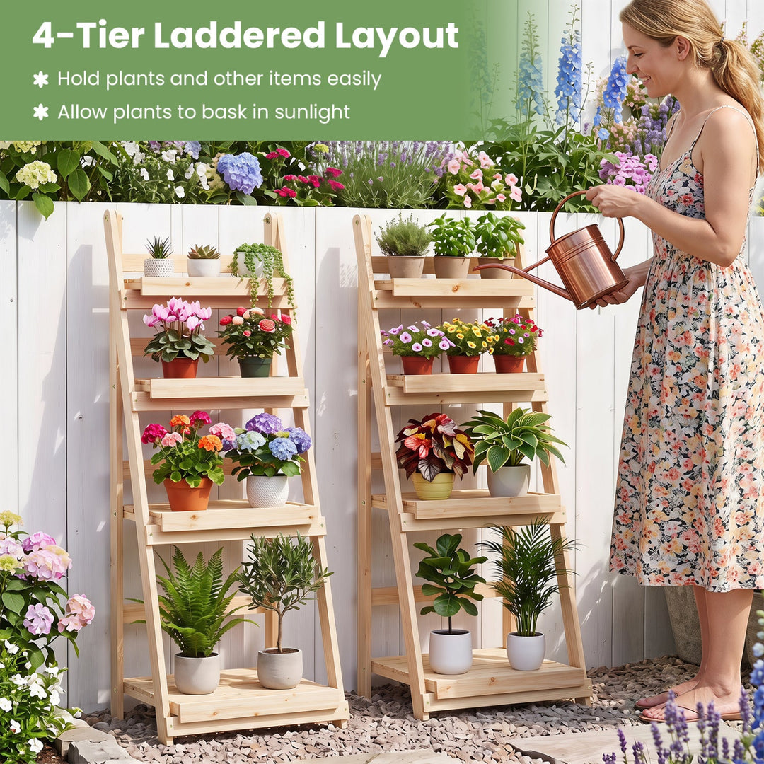 4-Tier Foldable Plant Stand with Slatted Shelves