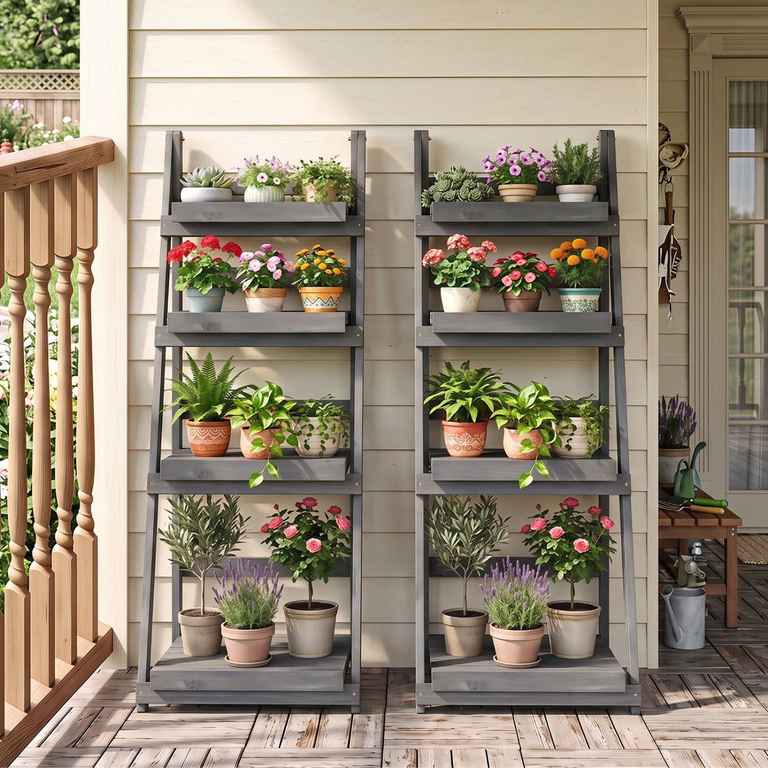 4-Tier Foldable Plant Stand with Slatted Shelves