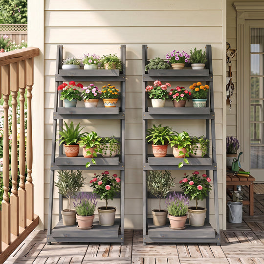4-Tier Foldable Plant Stand with Slatted Shelves