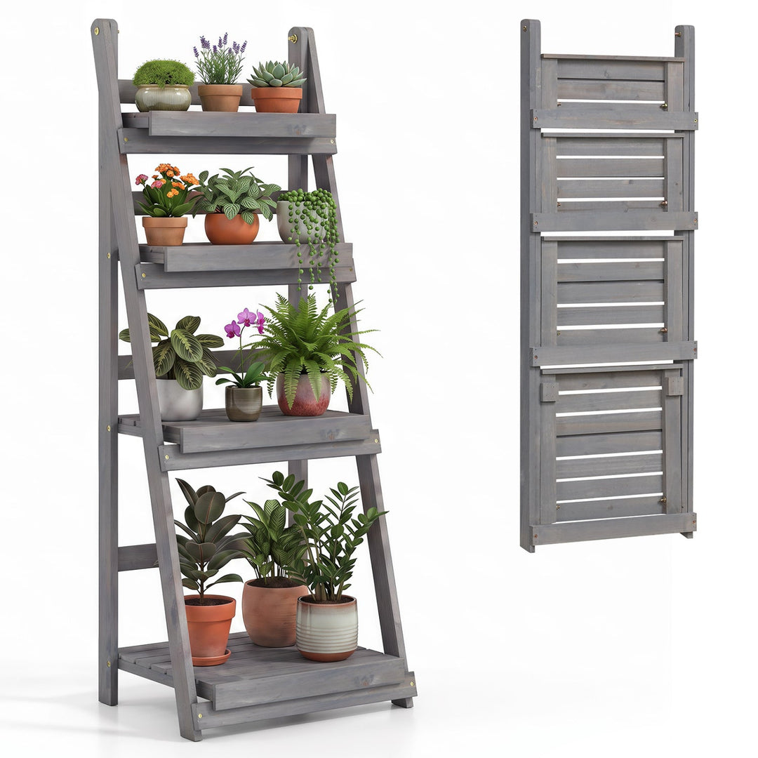 4-Tier Foldable Plant Stand with Slatted Shelves