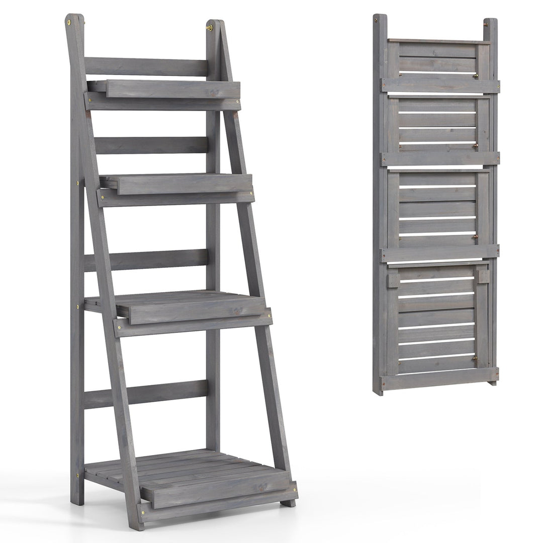 4-Tier Foldable Plant Stand with Slatted Shelves