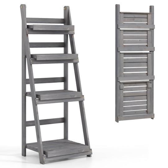 4-Tier Foldable Plant Stand with Slatted Shelves