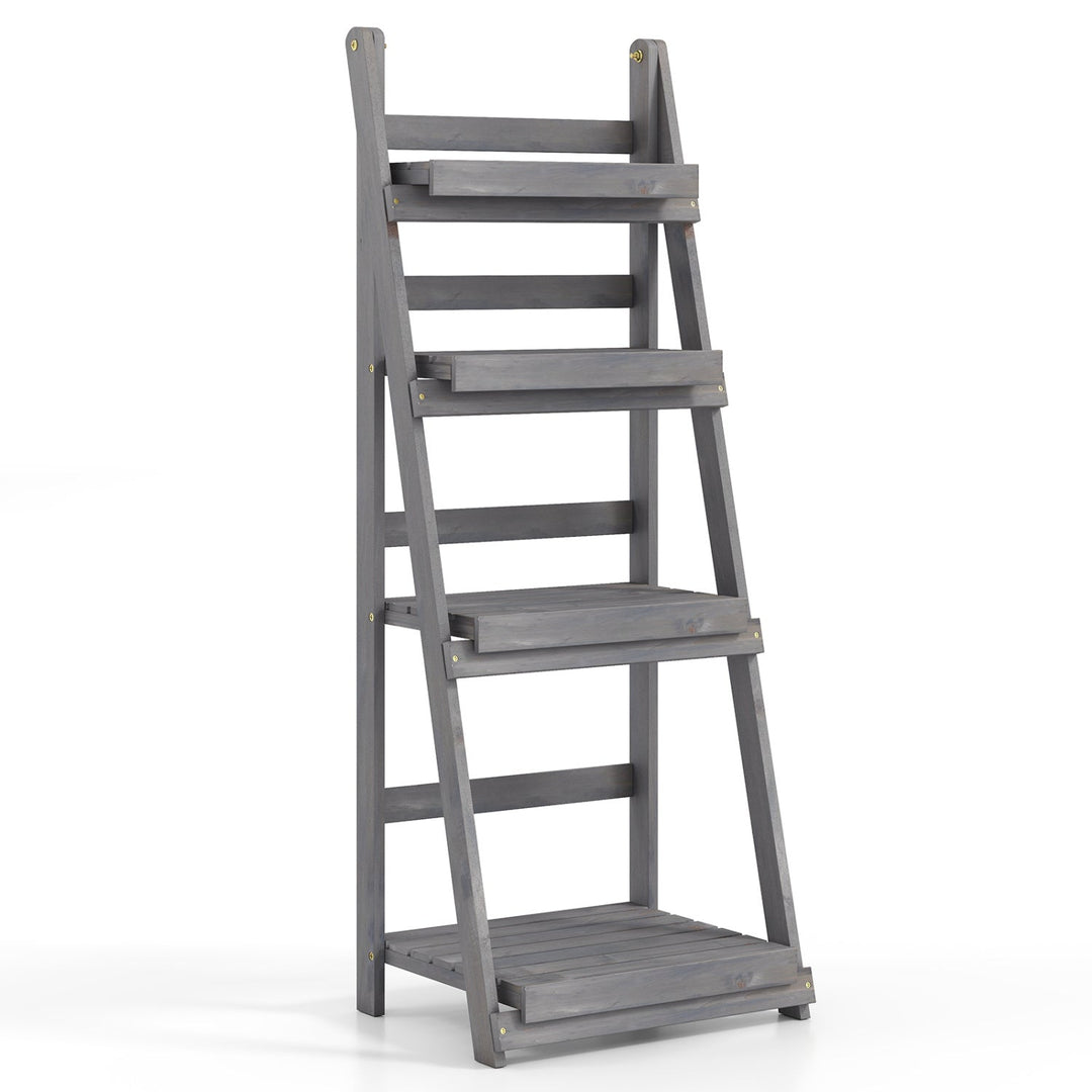 4-Tier Foldable Plant Stand with Slatted Shelves