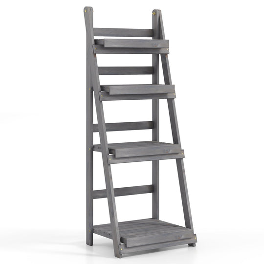 4-Tier Foldable Plant Stand with Slatted Shelves