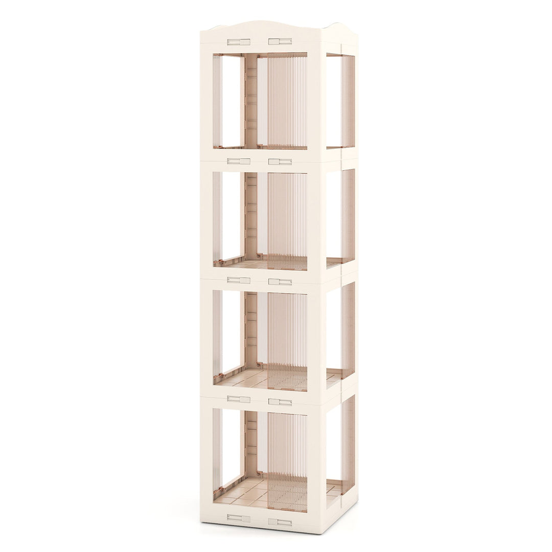 4-Tier Foldable Rotating Bookshelf with Swivel Base and Translucent Panels-White