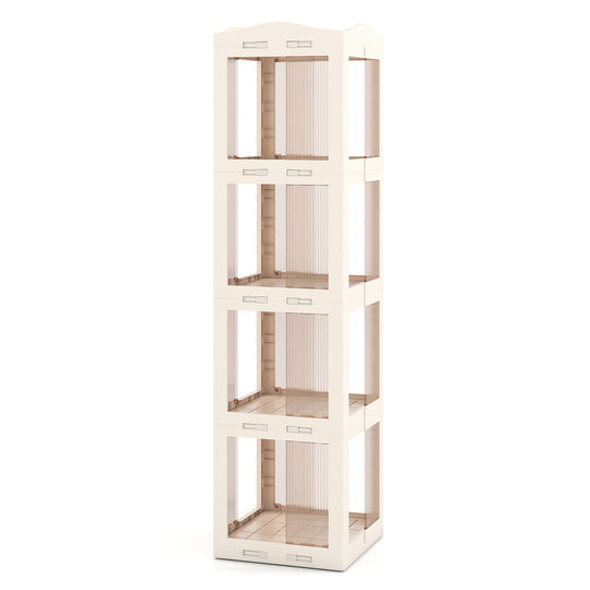 4-Tier Foldable Rotating Bookshelf with Swivel Base and Translucent Panels-White
