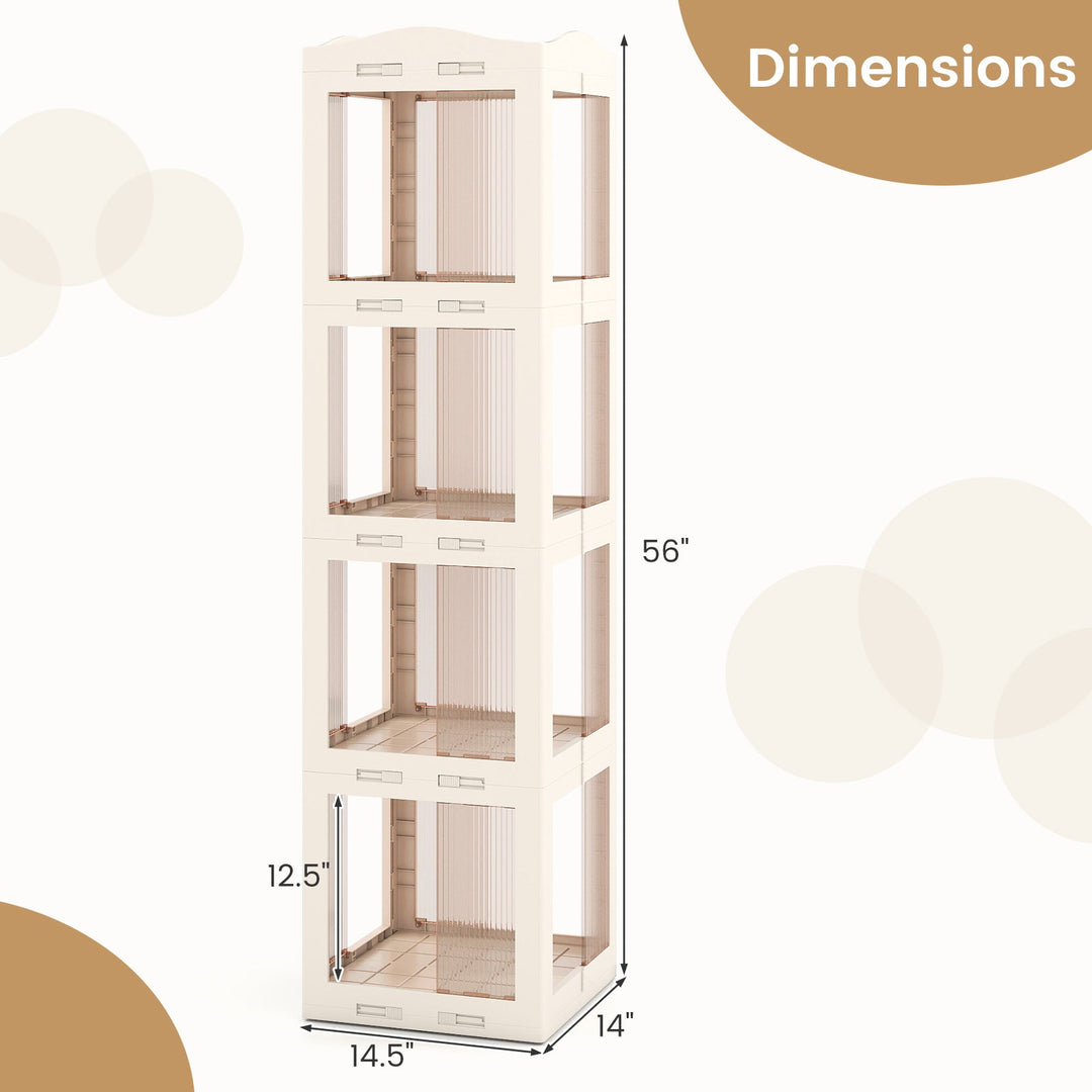 4-Tier Foldable Rotating Bookshelf with Swivel Base and Translucent Panels-White