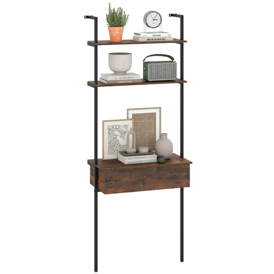 4-Tier Ladder Bookshelf with Drawer and Metal Frame