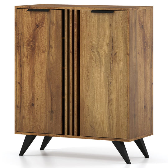 4-Tier Shoe Cabinet with 2 Doors - Natural Wood Finish