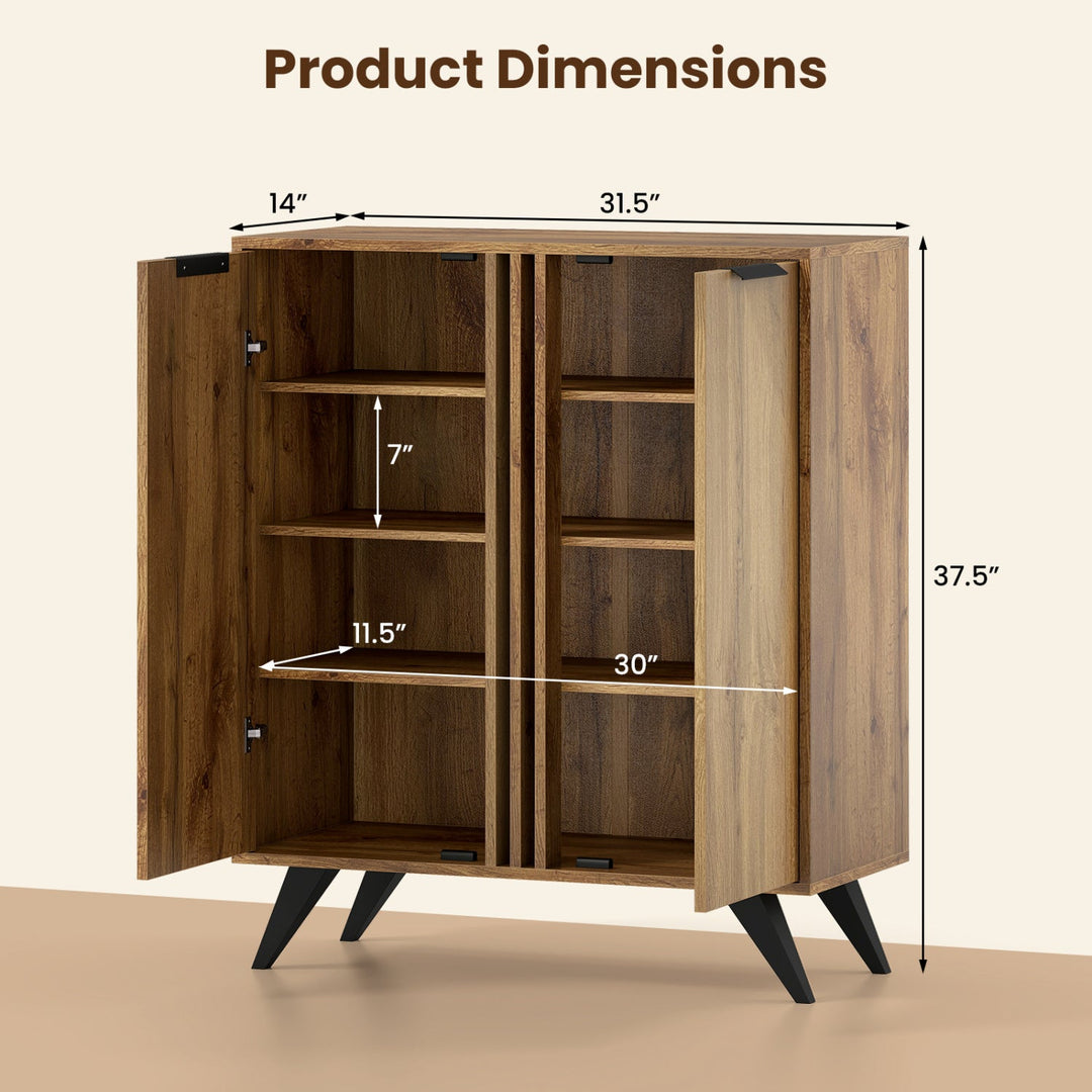 4-Tier Shoe Cabinet with 2 Doors - Natural Wood Finish