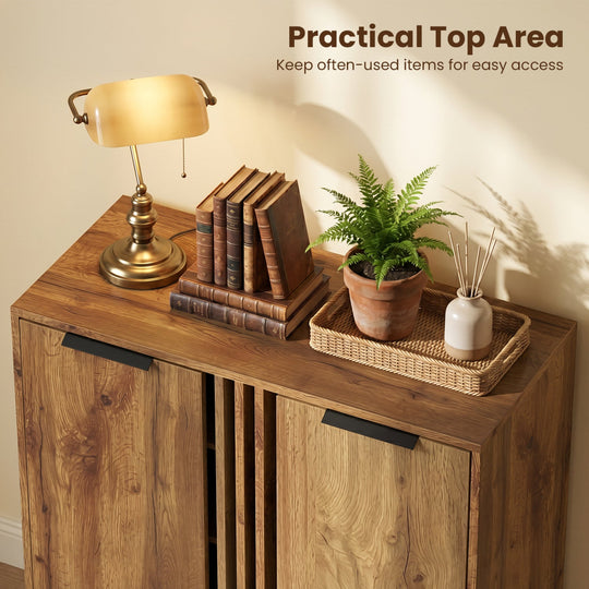 4-Tier Shoe Cabinet with 2 Doors - Natural Wood Finish