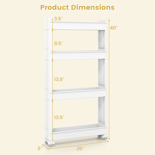 4-Tier Multifunctional Slim Storage Trolley with Detachable Trays-White