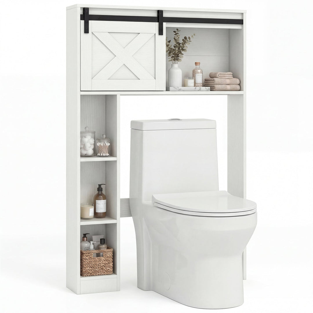 4-Tier Over The Toilet Storage Cabinet with Sliding Barn Door and Storage Shelves