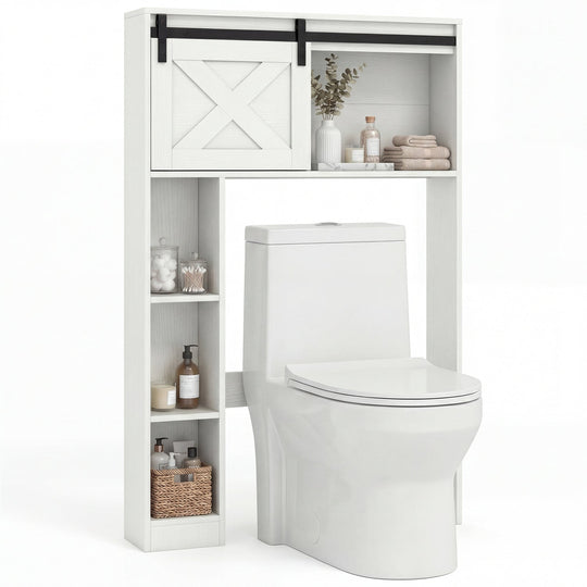 4-Tier Over The Toilet Storage Cabinet with Sliding Barn Door and Storage Shelves
