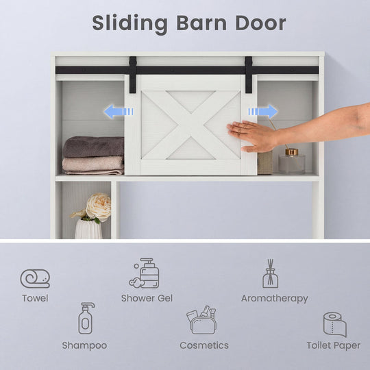 4-Tier Over The Toilet Storage Cabinet with Sliding Barn Door and Storage Shelves