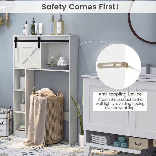 4-Tier Over The Toilet Storage Cabinet with Sliding Barn Door and Storage Shelves