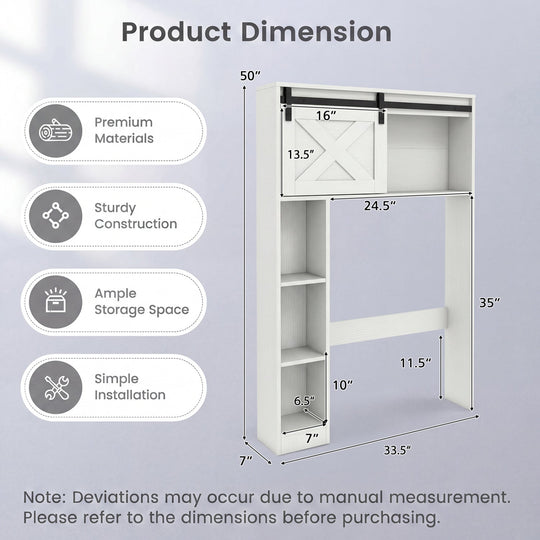 4-Tier Over The Toilet Storage Cabinet with Sliding Barn Door and Storage Shelves
