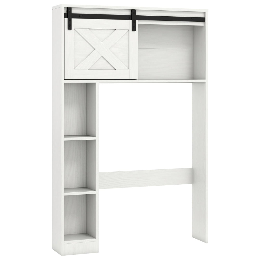 4-Tier Over The Toilet Storage Cabinet with Sliding Barn Door and Storage Shelves