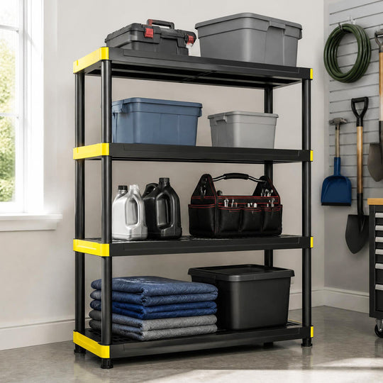 4-Tier Heavy-Duty Plastic Storage Shelf - 440 lbs Capacity