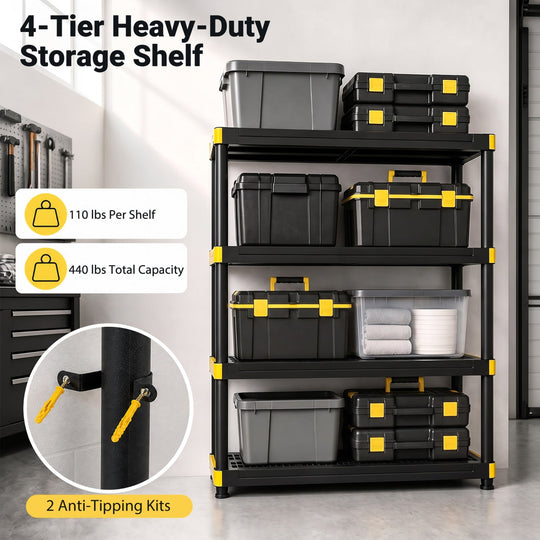 4-Tier Heavy-Duty Storage Shelf Set of 2 - Black