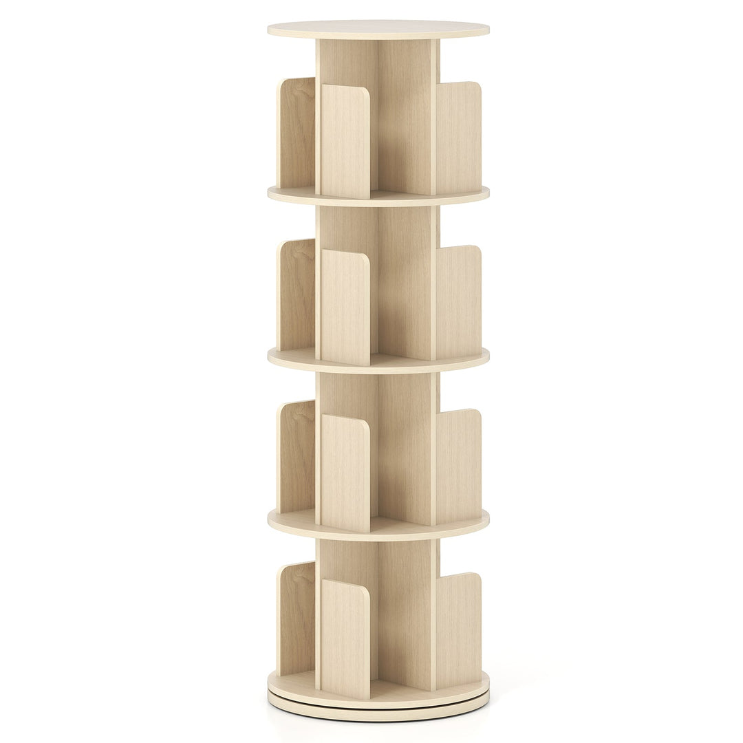 4-Tier Rotating Bookshelf 360¬∞ Display Rack with Dividers and Anti-falling Baffles