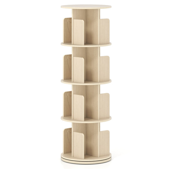 4-Tier Rotating Bookshelf 360¬∞ Display Rack with Dividers and Anti-falling Baffles
