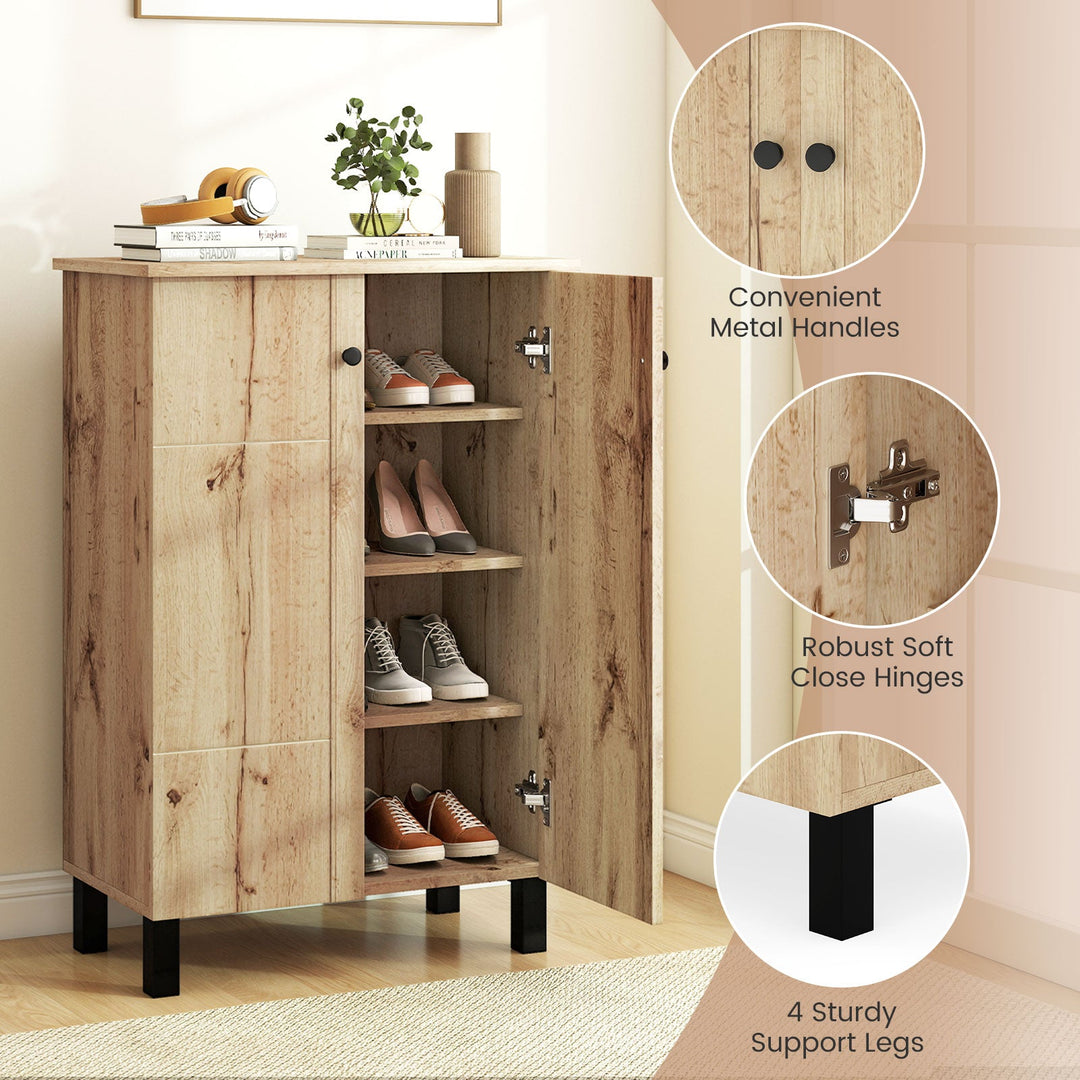 4-Tier Shoe Organizer with Removable Shelves and 2 Doors-Natural