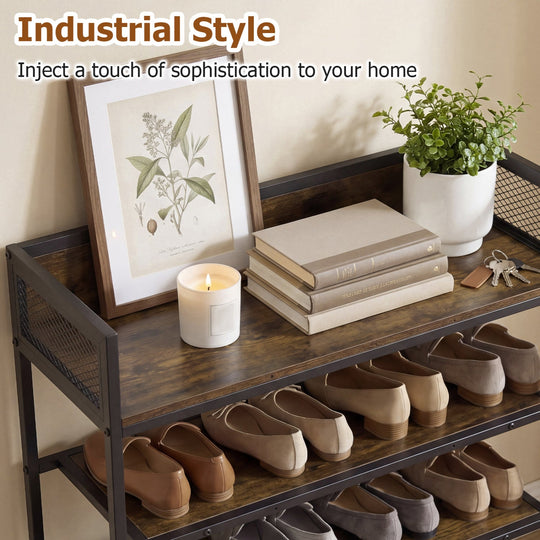 4-Tier Shoe Rack Industrial Shoe Organizer with Heavy Duty Metal Frame