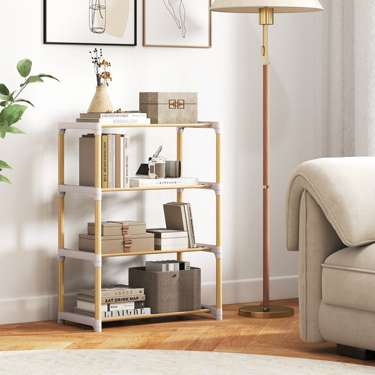 4-Tier Solid Wood Shoe Rack with Slatted Open Shelves-Gray