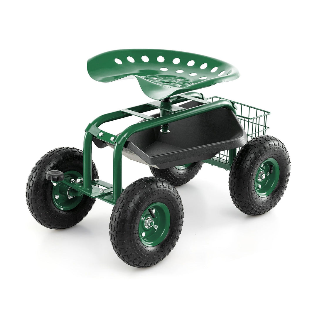 4-Wheel Rolling Garden Cart Work Seat